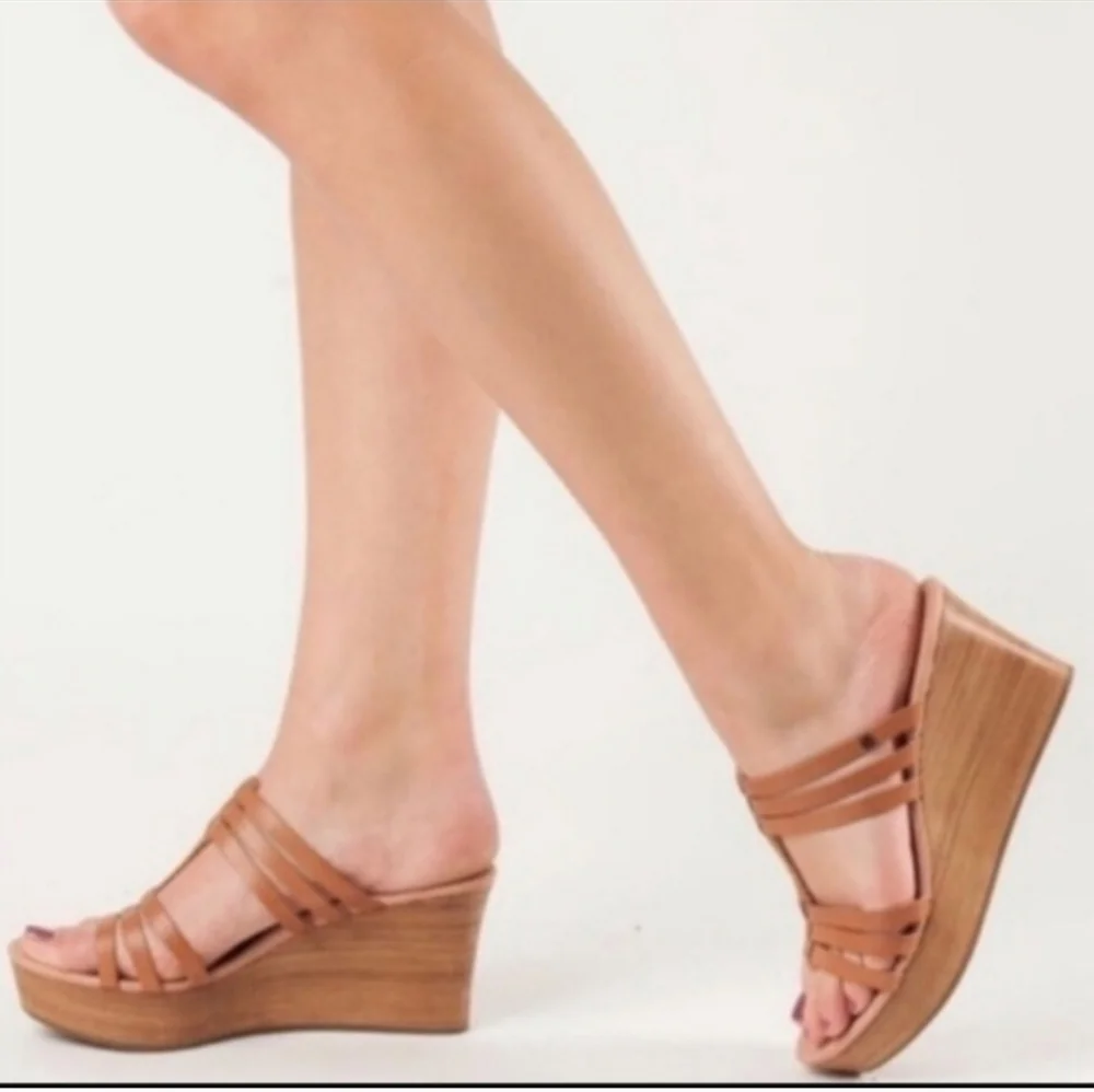 UGG Tan Leather Wedge Sandals